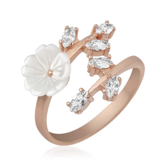 Silver Rose White Spring Flower Ring