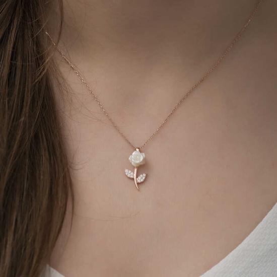 Silver Rose White Rose Necklace