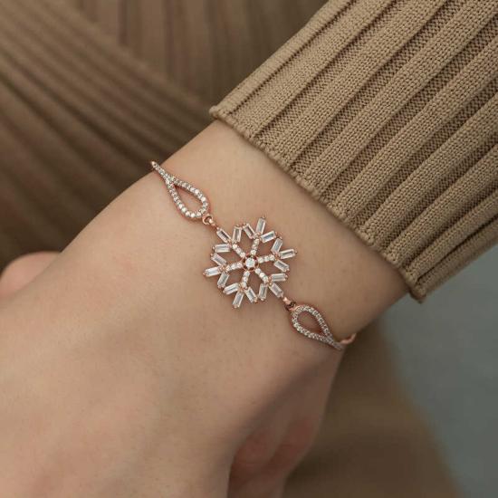 Silver Rose Baguette Stone Snowflake Bracelet