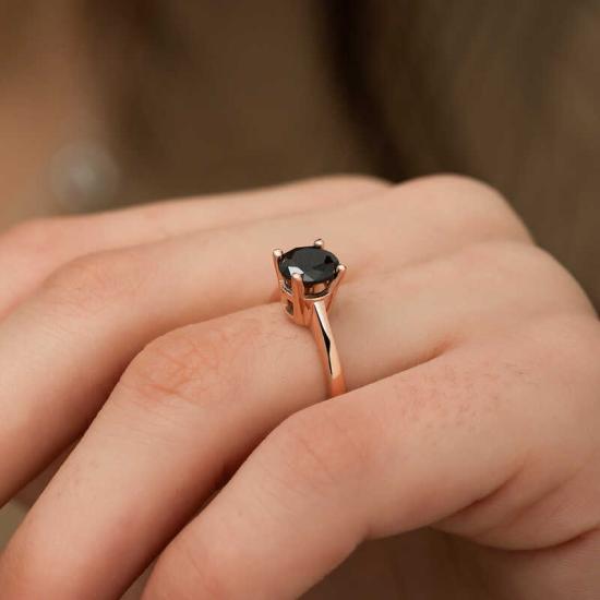 Silver Rose Black Solitaire Ring