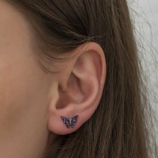 Silver Purple Butterfly Earrings