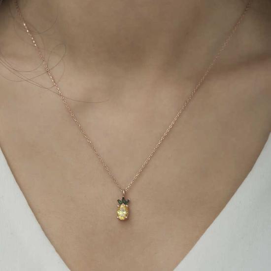Silver Rose Pineapple Figurine Fruit Necklace