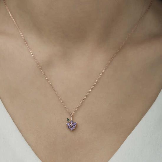 Silver Rose Grape Figured Fruit Necklace