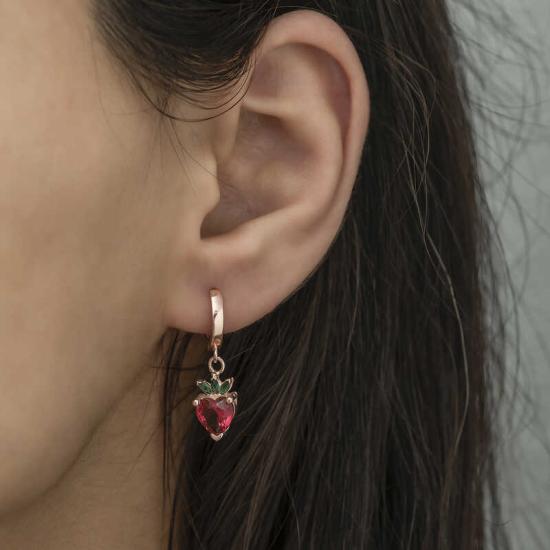 Silver Strawberry Figure Fruit Earrings