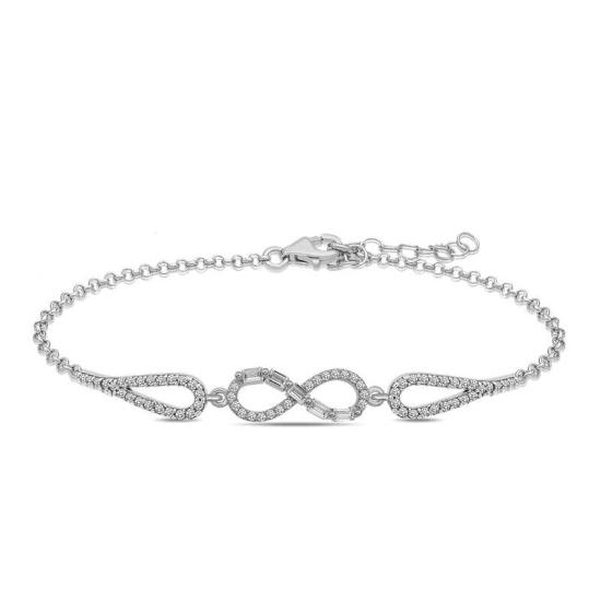 Silver Baguette Stone Infinity Bracelet