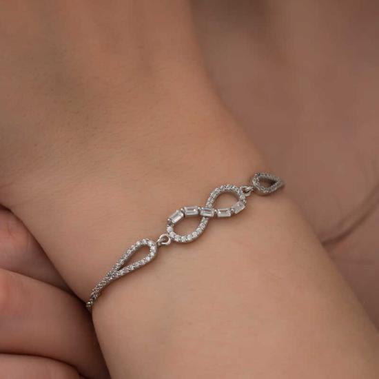 Silver Baguette Stone Infinity Bracelet