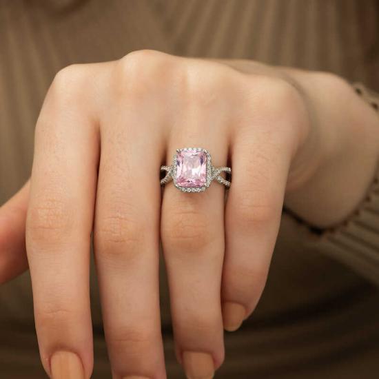 Silver Pink Baguette Women’s Ring