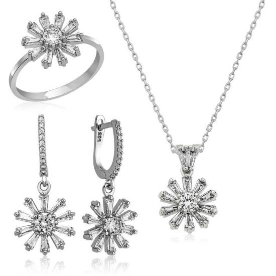 Silver Trapezoid Stone Flower Women’s Set