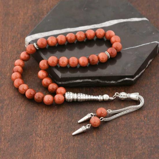 Brown Star Stone Prayer Beads with Natural Stone Metal Tassels