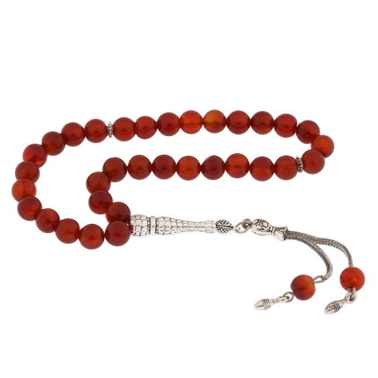 Natural Stone Metal Tassel Burgundy Agate Stone Prayer Beads