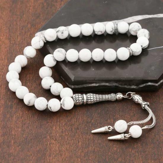Natural Stone Metal Tasseled Howlite Prayer Beads