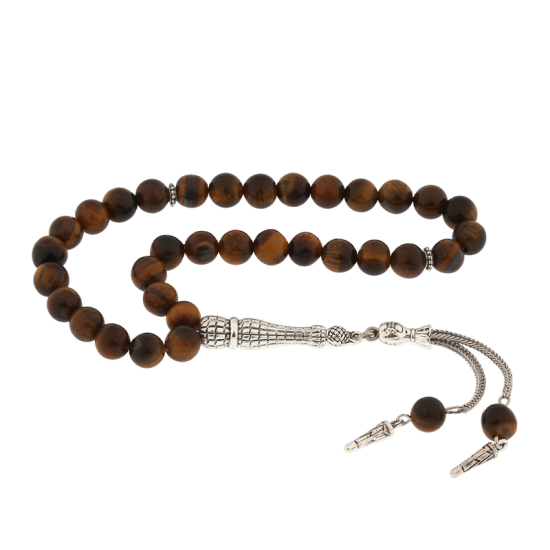 Natural Stone Metal Tassel Tiger’s Eye Stone Prayer Beads