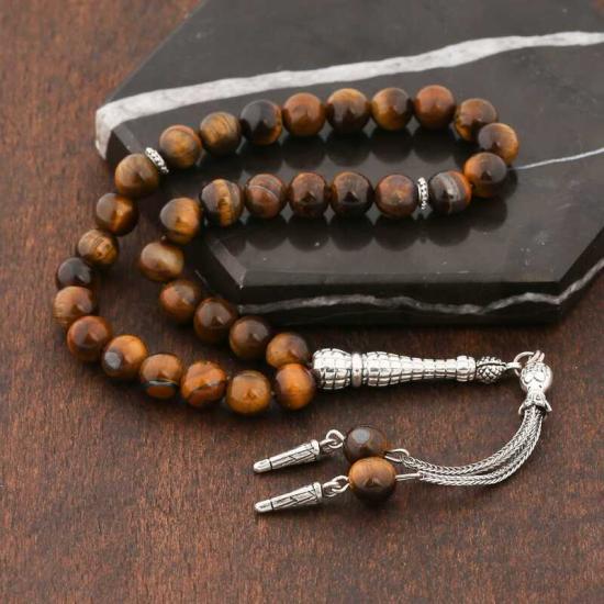 Natural Stone Metal Tassel Tiger’s Eye Stone Prayer Beads