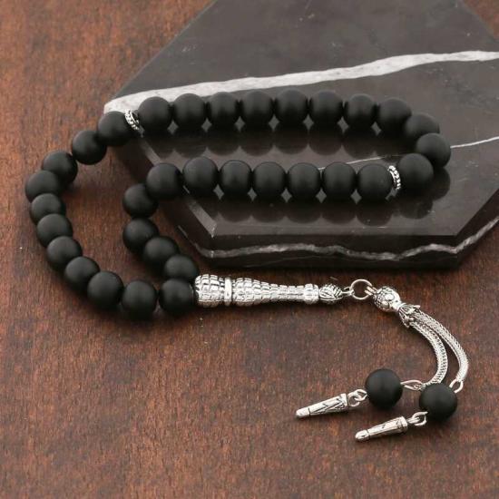 Natural Stone Metal Tassel Matte Onyx Stone Prayer Beads