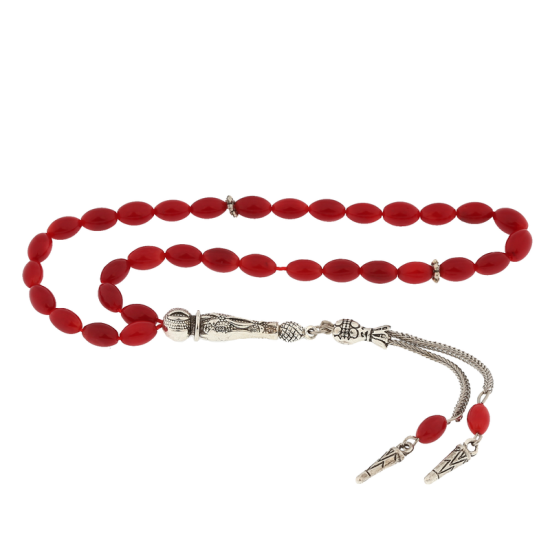 Coral Stone Prayer Beads with Natural Stone Metal Tassels