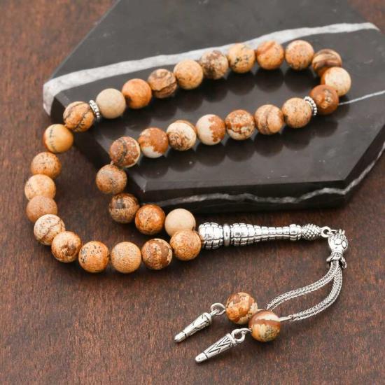 Natural Stone Jasper Stone Prayer Beads with Metal Tassels
