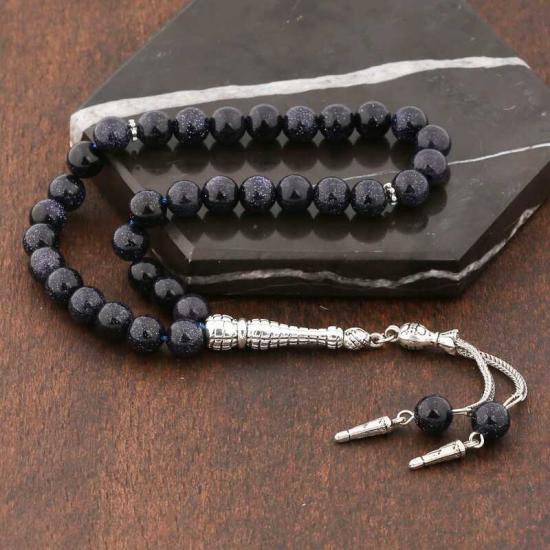 Natural Stone Metal Tassel Dark Blue Star Stone Prayer Beads