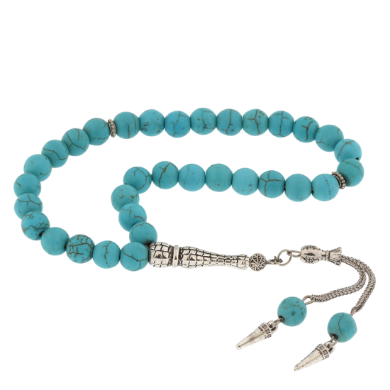 Natural Stone Metal Tassel Turquoise Stone Prayer Beads