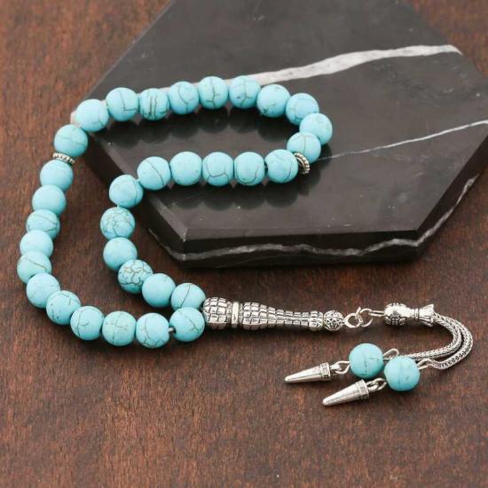 Natural Stone Metal Tassel Turquoise Stone Prayer Beads
