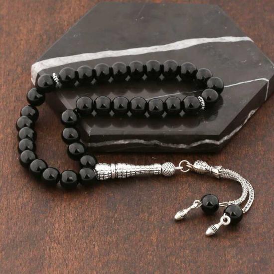Natural Stone Metal Tassel Onyx Stone Prayer Beads