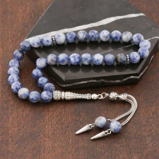 Natural Stone Metal Tassel Sodalite Stone Prayer Beads