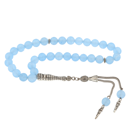 Natural Stone Metal Tassel Blue Jade Prayer Beads