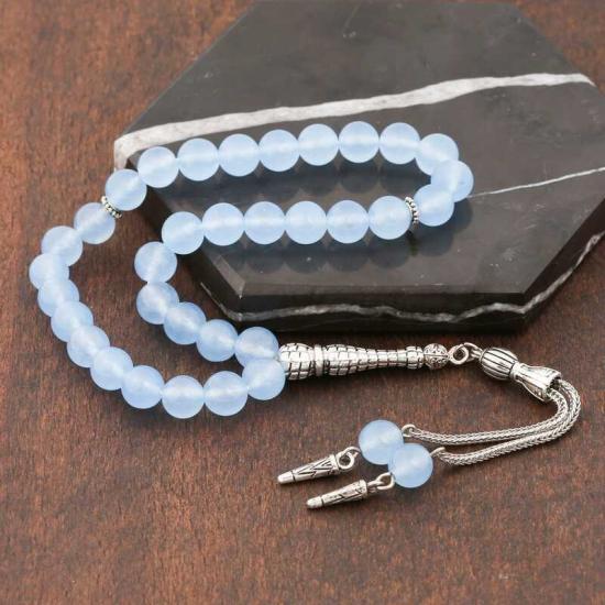 Natural Stone Metal Tassel Blue Jade Prayer Beads