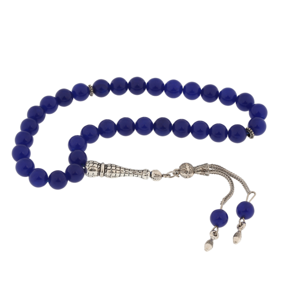 Natural Stone Metal Tassel Blue Jade Prayer Beads