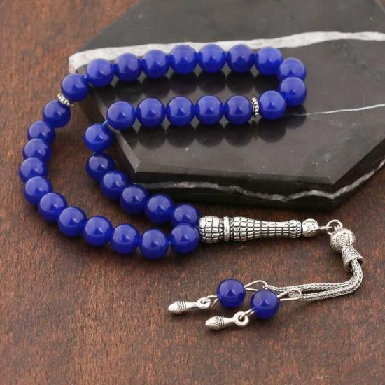 Natural Stone Metal Tassel Blue Jade Prayer Beads
