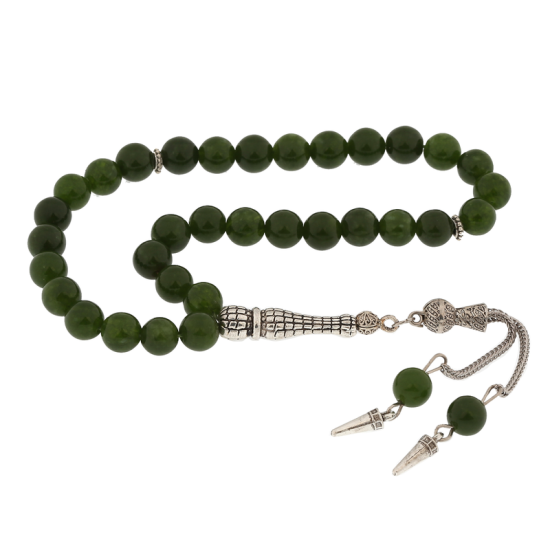Green Jade Prayer Beads with Natural Stone Metal Tassels