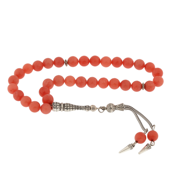 Natural Stone Pink Jade Prayer Beads with Metal Tassels