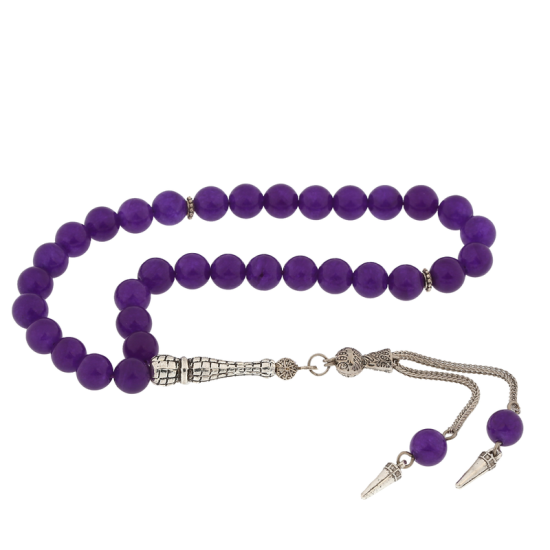 Natural Stone Jade Prayer Beads with Metal Tassels