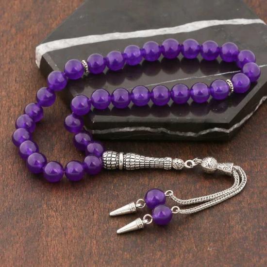 Natural Stone Jade Prayer Beads with Metal Tassels