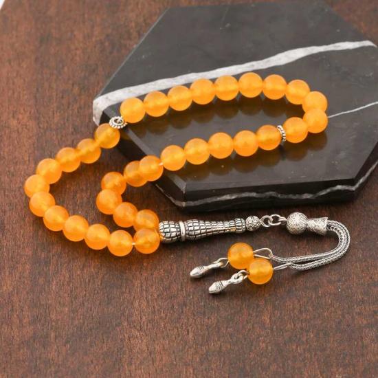 Natural Stone Yellow Jade Stone Prayer Beads with Metal Tassels