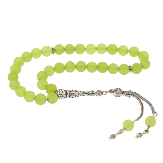 Green Jade Prayer Beads with Natural Stone Metal Tassels