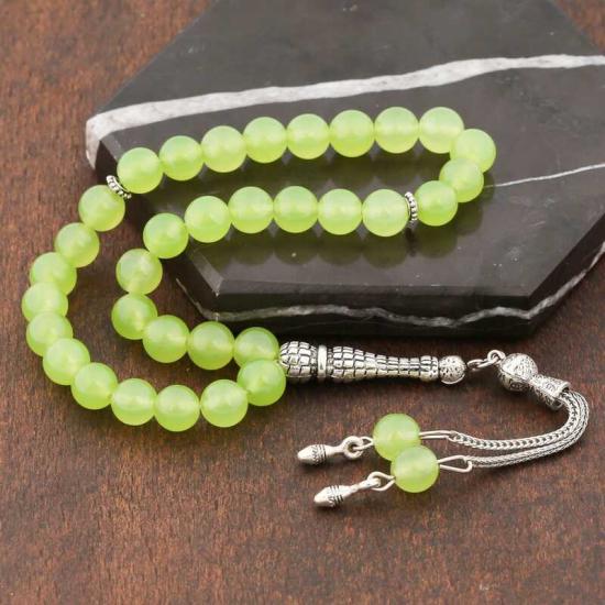 Green Jade Prayer Beads with Natural Stone Metal Tassels