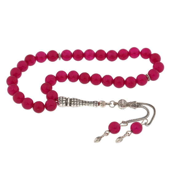 Natural Stone Jade Prayer Beads with Metal Tassels