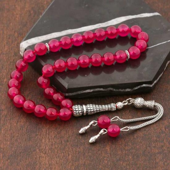 Natural Stone Jade Prayer Beads with Metal Tassels