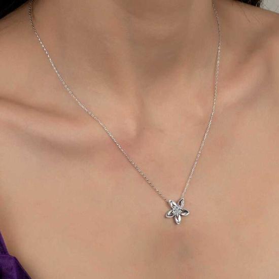 Swarovski Stone Silver Flower Women’s Necklace