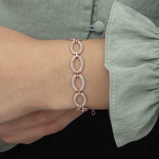 Silver Rose Oval Stone Women’s Bracelet