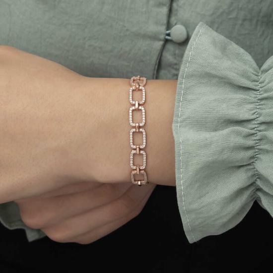 Silver Rose Square Stone Women’s Bracelet