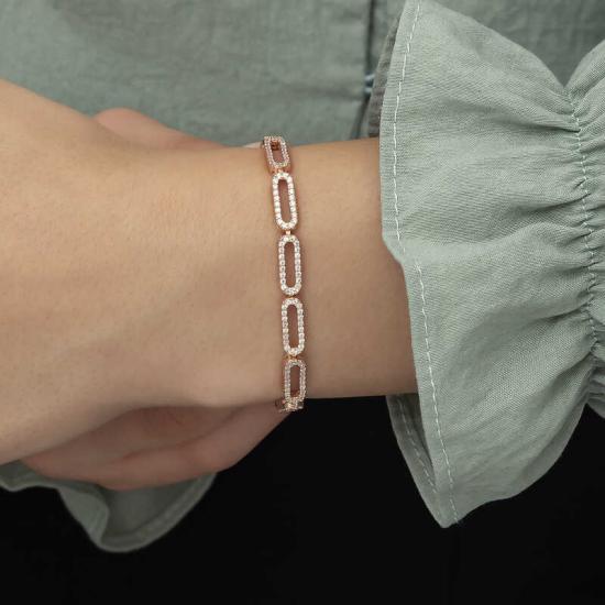 Silver Rose Oval Stone Women’s Bracelet