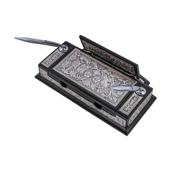 Silver Floral Patterned Basmala Desktop Pen Holder