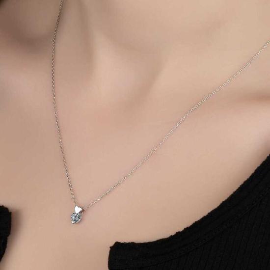 Swarovski Stone Silver Heart Solitaire Women’s Necklace