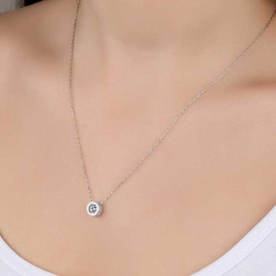 Swarovski Stone Silver Circle Solitaire Women’s Necklace