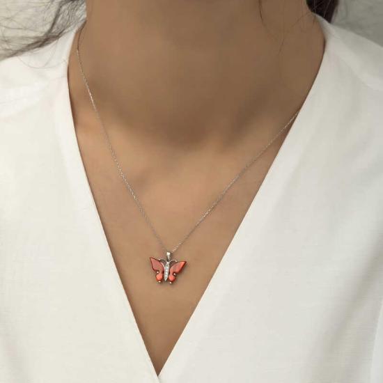 Silver Butterfly Necklace with Red Tiger’s Eye Stone