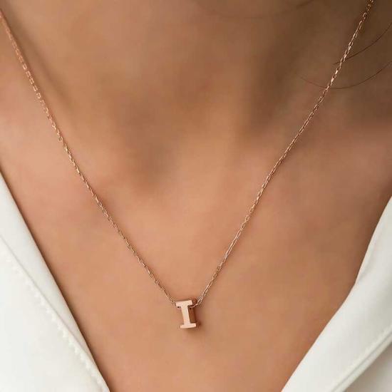 Silver Rose 3D Letter I Women’s Necklace