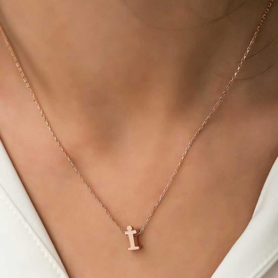 Silver Rose 3D Letter I Women’s Necklace