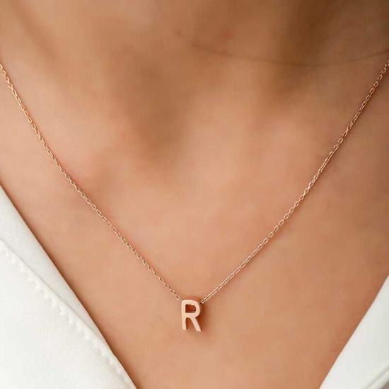 Silver Rose 3D Letter R Women’s Necklace