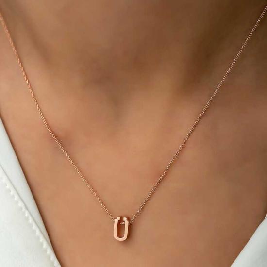 Silver Rose 3D Letter U Women’s Necklace